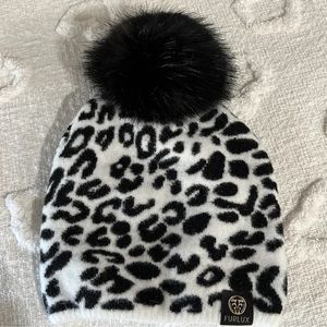 Furlux Leopard Print Faux Fur Pom Pom Beanie Hat